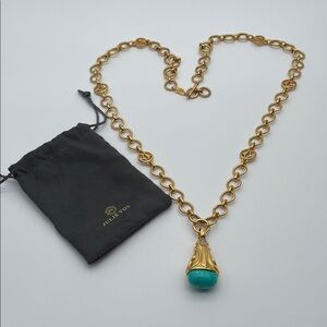 Julie Vos Gold Necklace with Turquoise Pendant 40”